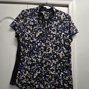 Floral Print women's Shirt - Navy and Yellow